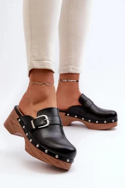 New Boto Damskie Klapki Chodaki Z Klamrą Czarne Seprilla