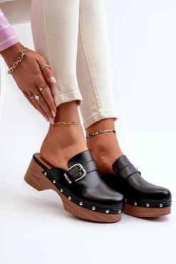 New Boto Damskie Klapki Chodaki Z Klamrą Czarne Seprilla