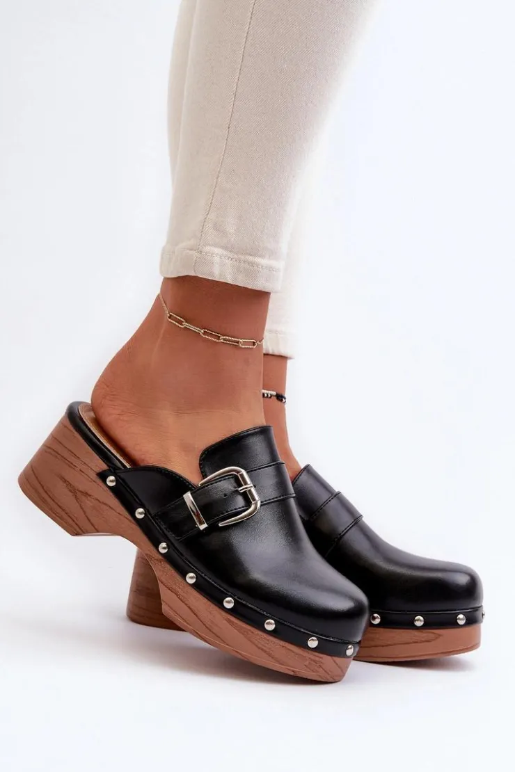 New Boto Damskie Klapki Chodaki Z Klamrą Czarne Seprilla