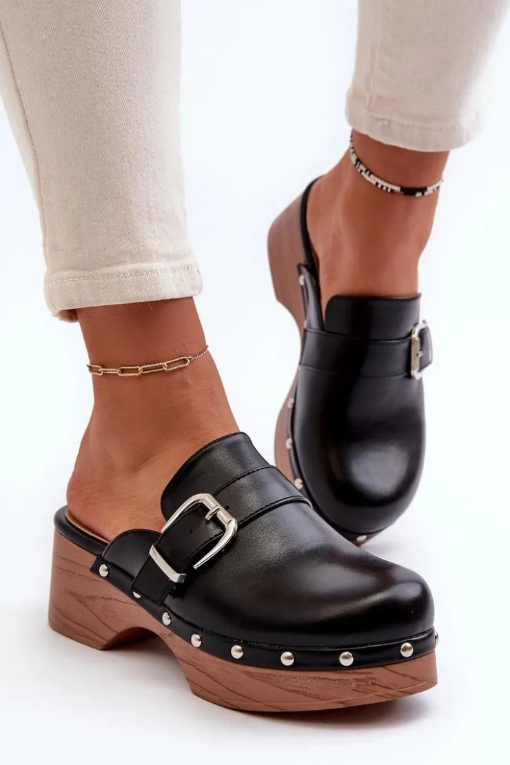 New Boto Damskie Klapki Chodaki Z Klamrą Czarne Seprilla