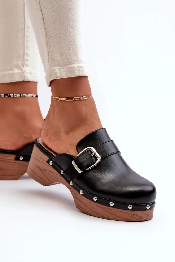 New Boto Damskie Klapki Chodaki Z Klamrą Czarne Seprilla