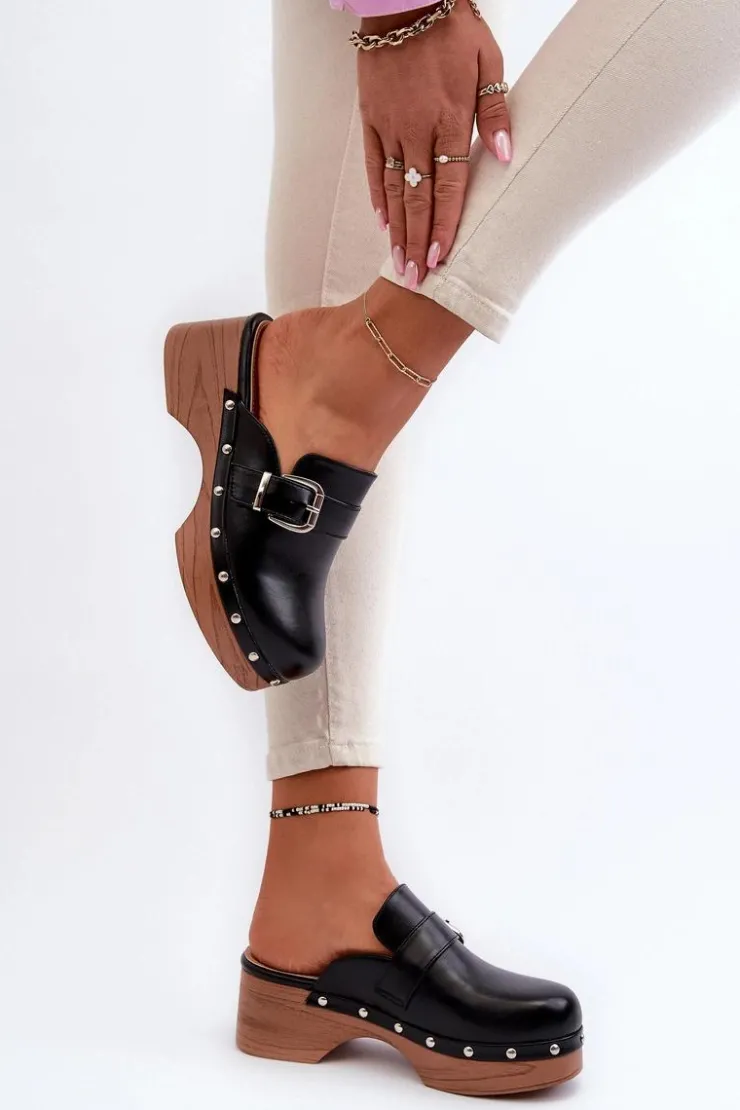 New Boto Damskie Klapki Chodaki Z Klamrą Czarne Seprilla