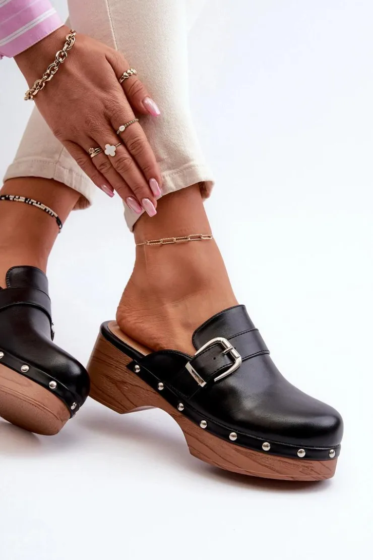 New Boto Damskie Klapki Chodaki Z Klamrą Czarne Seprilla