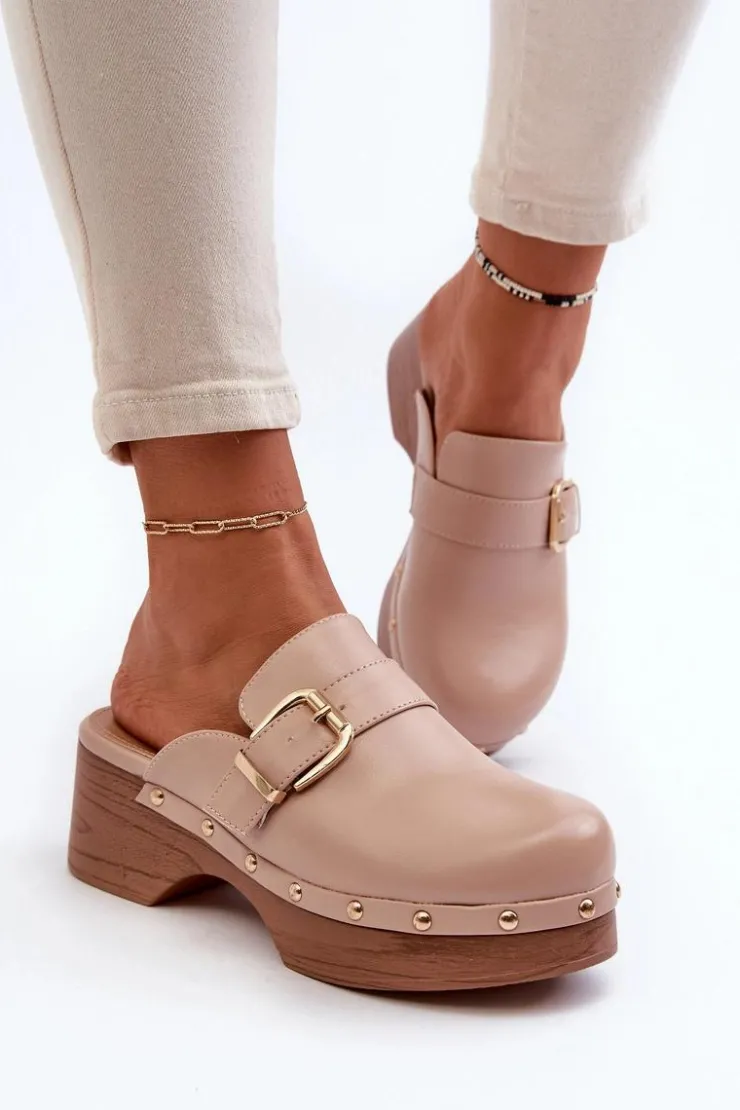 Damskie Boto Damskie Klapki Chodaki Z Klamrą Beżowe Seprilla