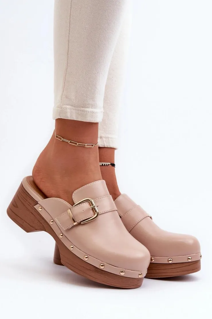 Damskie Boto Damskie Klapki Chodaki Z Klamrą Beżowe Seprilla