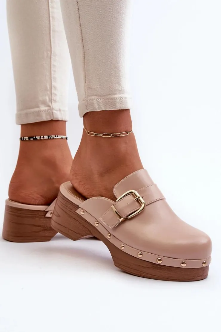 Damskie Boto Damskie Klapki Chodaki Z Klamrą Beżowe Seprilla