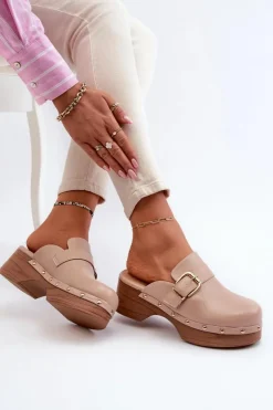 Damskie Boto Damskie Klapki Chodaki Z Klamrą Beżowe Seprilla