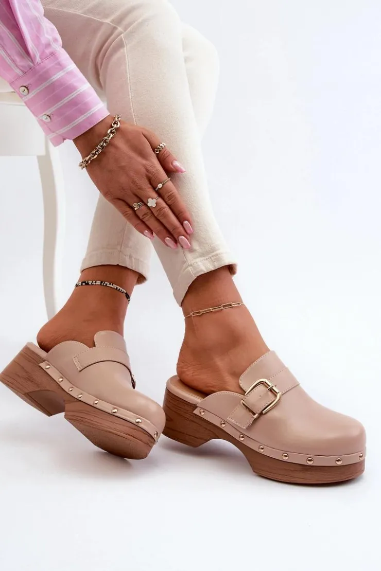 Damskie Boto Damskie Klapki Chodaki Z Klamrą Beżowe Seprilla