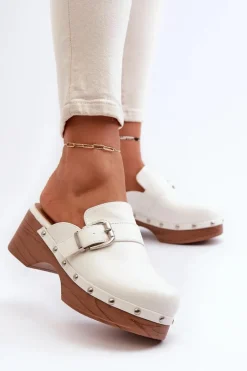 Clearance Boto Damskie Klapki Chodaki Z Klamrą Białe Seprilla