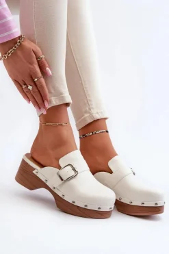 Clearance Boto Damskie Klapki Chodaki Z Klamrą Białe Seprilla