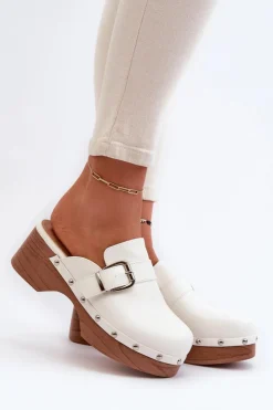 Clearance Boto Damskie Klapki Chodaki Z Klamrą Białe Seprilla