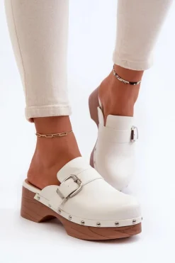 Clearance Boto Damskie Klapki Chodaki Z Klamrą Białe Seprilla