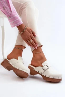 Clearance Boto Damskie Klapki Chodaki Z Klamrą Białe Seprilla