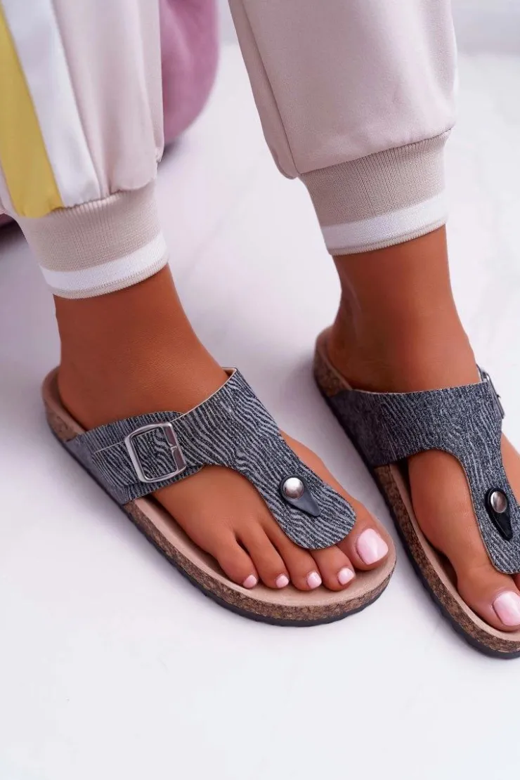 Damskie Boto Damskie Klapki Ciemnoszare Japonki Baisan