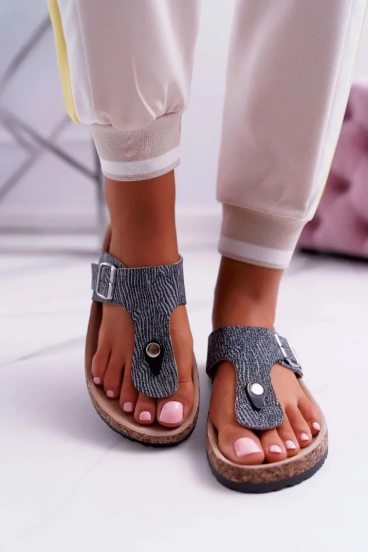 Damskie Boto Damskie Klapki Ciemnoszare Japonki Baisan