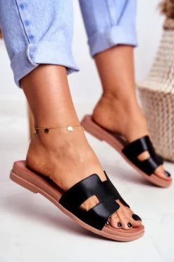 Boto Klapki Damskie Klasyczne*Damskie Klapki Czarne Geometryczne Klasyczne Theodora