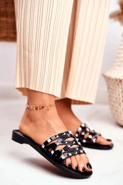 Damskie Boto Damskie Klapki Czarne Gumowe Ćwieki Patty