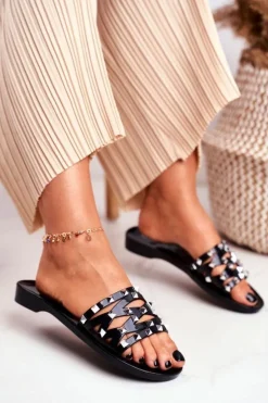 Damskie Boto Damskie Klapki Czarne Gumowe Ćwieki Patty