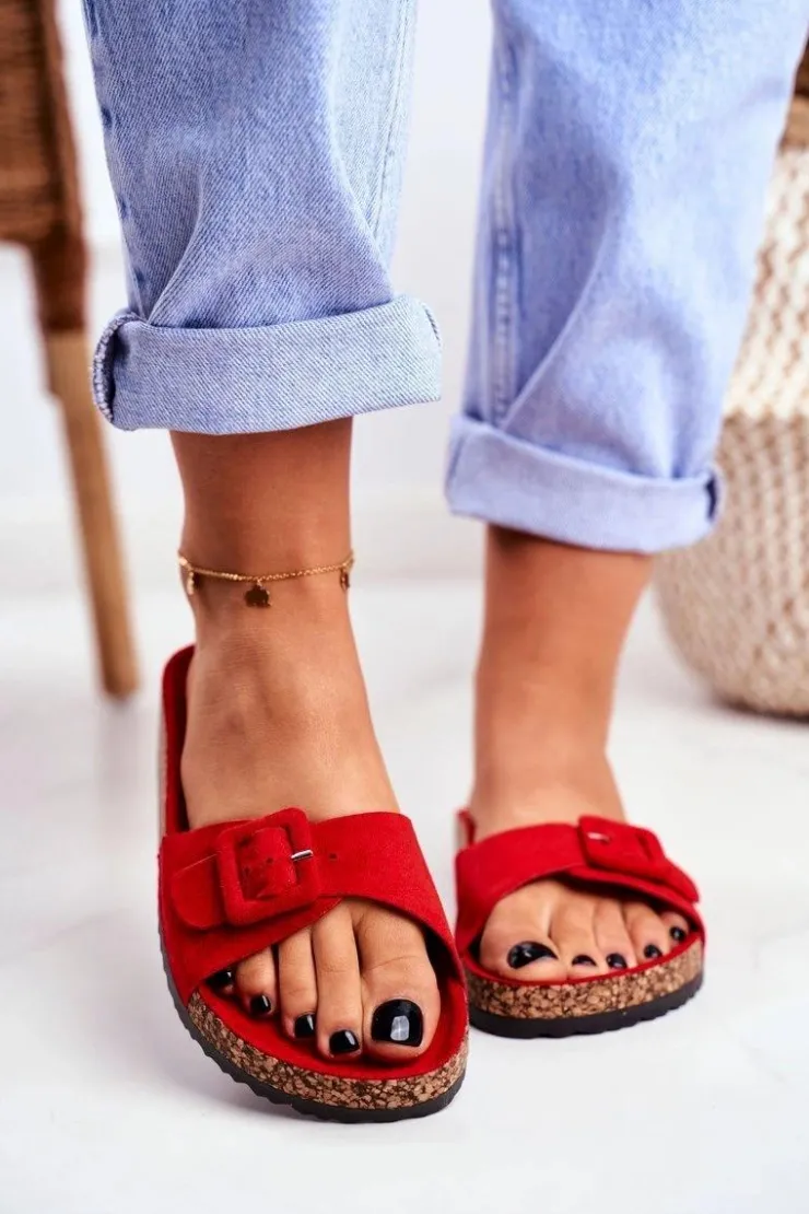 Clearance Boto Damskie Klapki Czerwone Sprzączka Regulacja Rosaline