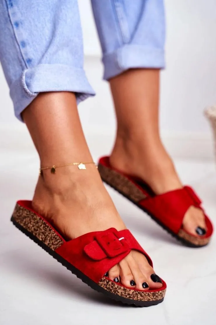 Clearance Boto Damskie Klapki Czerwone Sprzączka Regulacja Rosaline