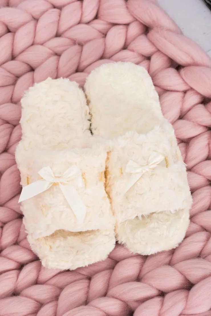 Boto Kapcie Klasyczne*Damskie Klapki Domowe Beżowe Papcie ze Wstążką