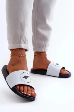 4F Klapki Sportowe|Klapki Damskie Klasyczne*Damskie Klapki MM00FFLIF044A-10S Biało-Czarne Biały