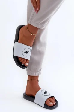 4F Klapki Sportowe|Klapki Damskie Klasyczne*Damskie Klapki MM00FFLIF044A-10S Biało-Czarne Biały