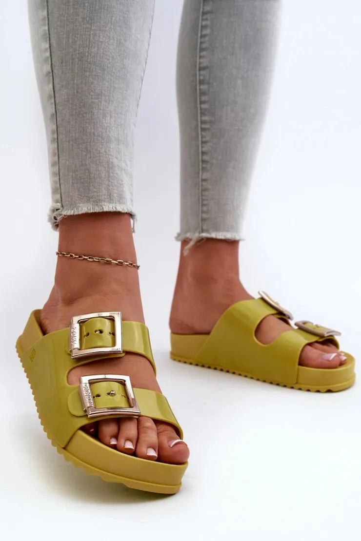 Online ZAXY Damskie Klapki Gładkie LL285077 Limonkowe Zielony