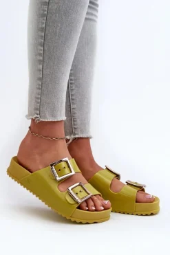 Online ZAXY Damskie Klapki Gładkie LL285077 Limonkowe Zielony