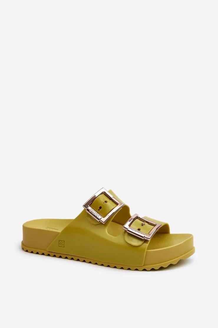 Online ZAXY Damskie Klapki Gładkie LL285077 Limonkowe Zielony