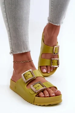 Online ZAXY Damskie Klapki Gładkie LL285077 Limonkowe Zielony