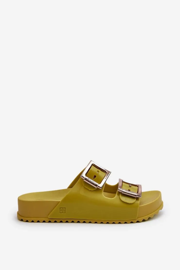 Online ZAXY Damskie Klapki Gładkie LL285077 Limonkowe Zielony