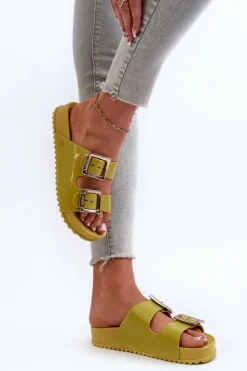 Online ZAXY Damskie Klapki Gładkie LL285077 Limonkowe Zielony