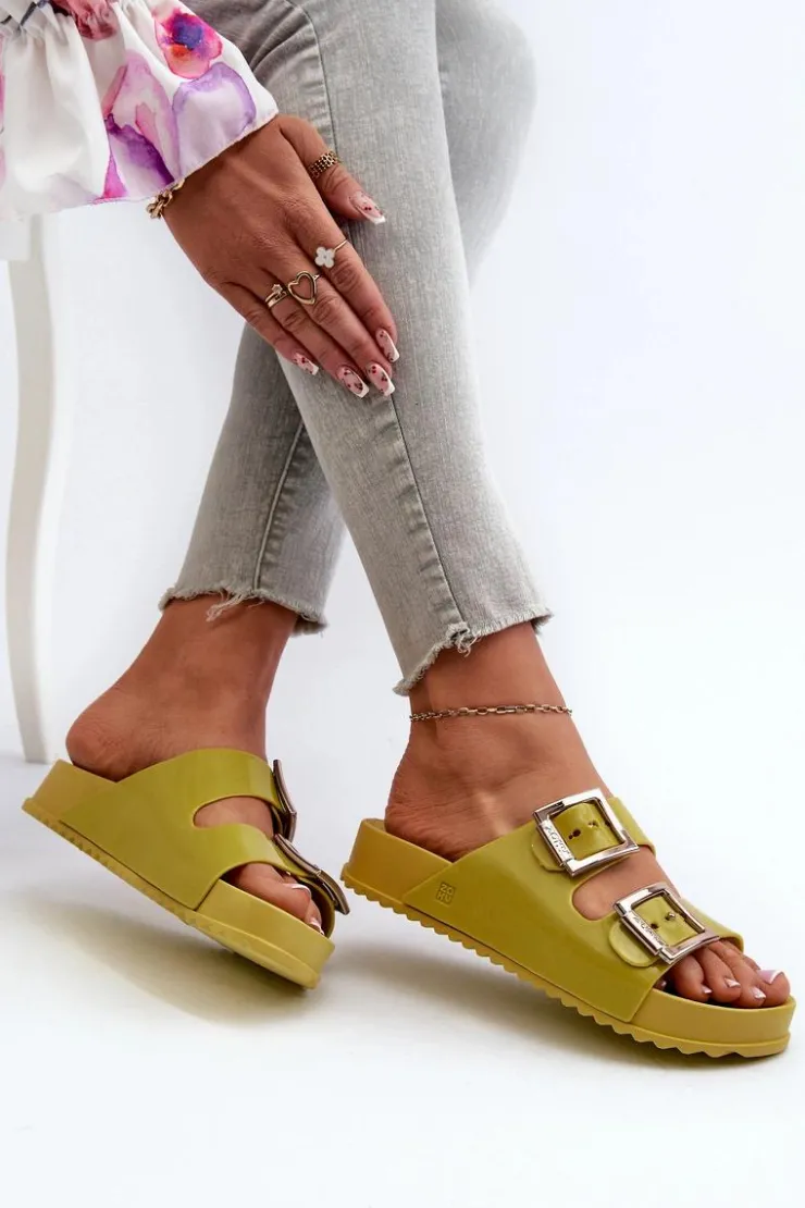 Online ZAXY Damskie Klapki Gładkie LL285077 Limonkowe Zielony