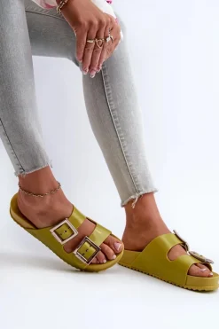 Online ZAXY Damskie Klapki Gładkie LL285077 Limonkowe Zielony