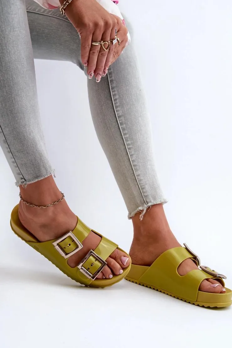 Online ZAXY Damskie Klapki Gładkie LL285077 Limonkowe Zielony