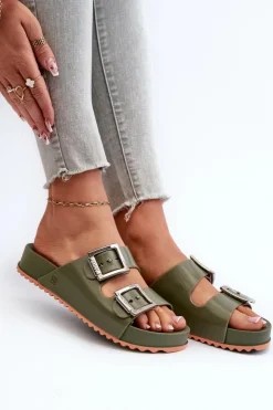 ZAXY Klapki Damskie Klasyczne*Damskie Klapki Gładkie NN285057 Ciemnozielone