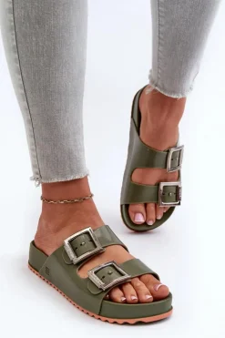 ZAXY Klapki Damskie Klasyczne*Damskie Klapki Gładkie NN285057 Ciemnozielone