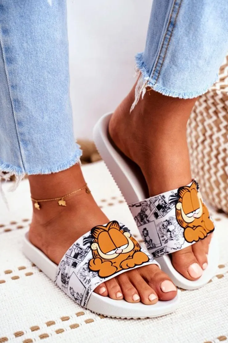 ZAXY Klapki Sportowe|Klapki Damskie Klasyczne*Damskie Klapki Garfield Białe FF285074