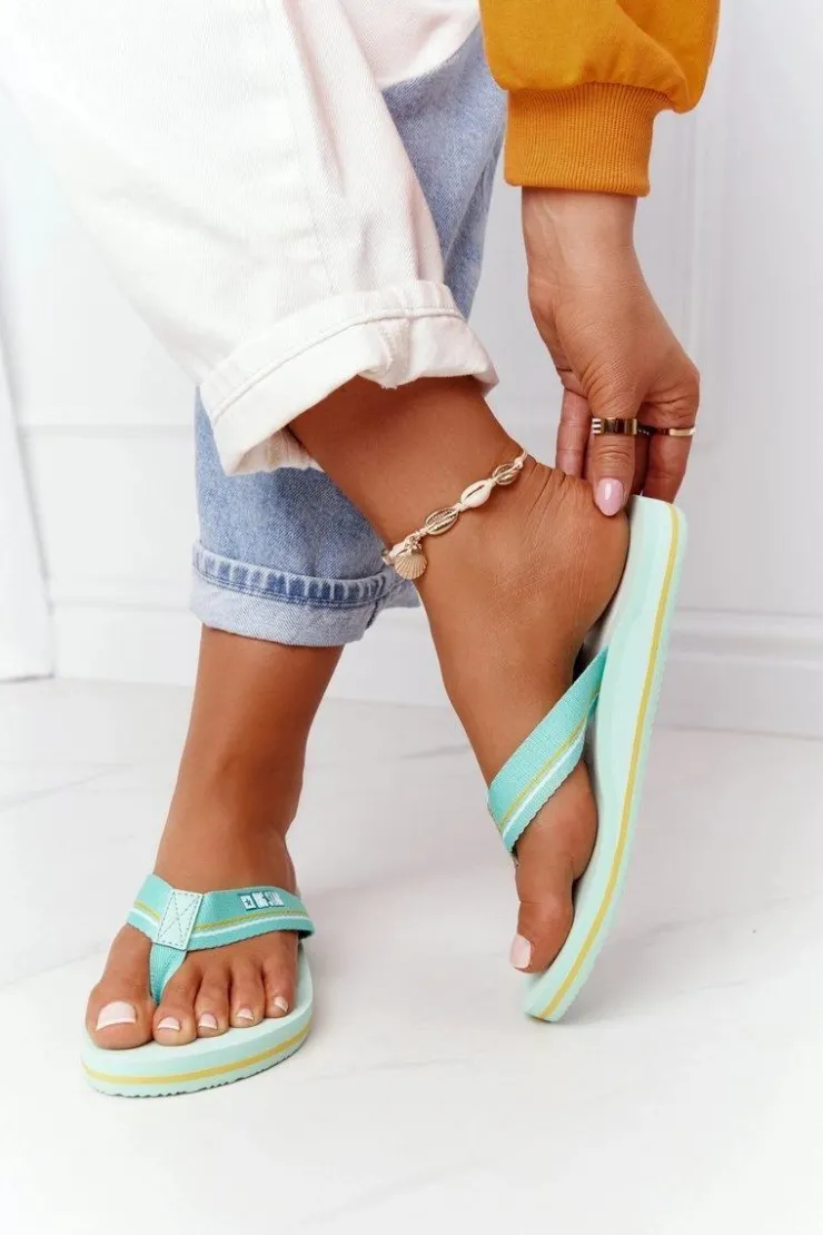 Big Star Shoes Klapki Damskie Big Star|Klapki Damskie Japonki*Damskie Klapki Japonki Big Star HH274A061 Jasnozielone