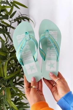 Big Star Shoes Klapki Damskie Big Star|Klapki Damskie Japonki*Damskie Klapki Japonki Big Star HH274A061 Jasnozielone