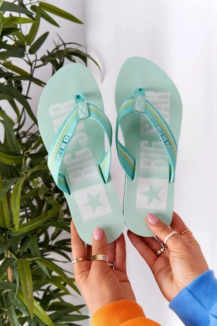 Big Star Shoes Klapki Damskie Big Star|Klapki Damskie Japonki*Damskie Klapki Japonki Big Star HH274A061 Jasnozielone