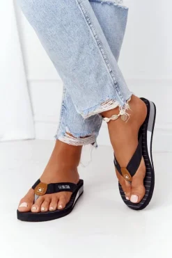 Damskie Big Star Shoes Damskie Klapki Japonki Big Star DD274A247 Czarne