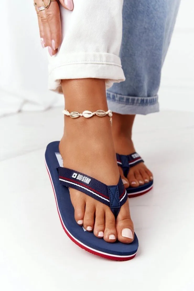 Damskie Big Star Shoes Damskie Klapki Japonki Big Star HH274A059 Granatowe