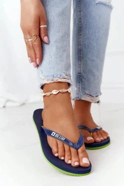 Online Big Star Shoes Damskie Klapki Japonki Big Star FF274A312 Granatowe