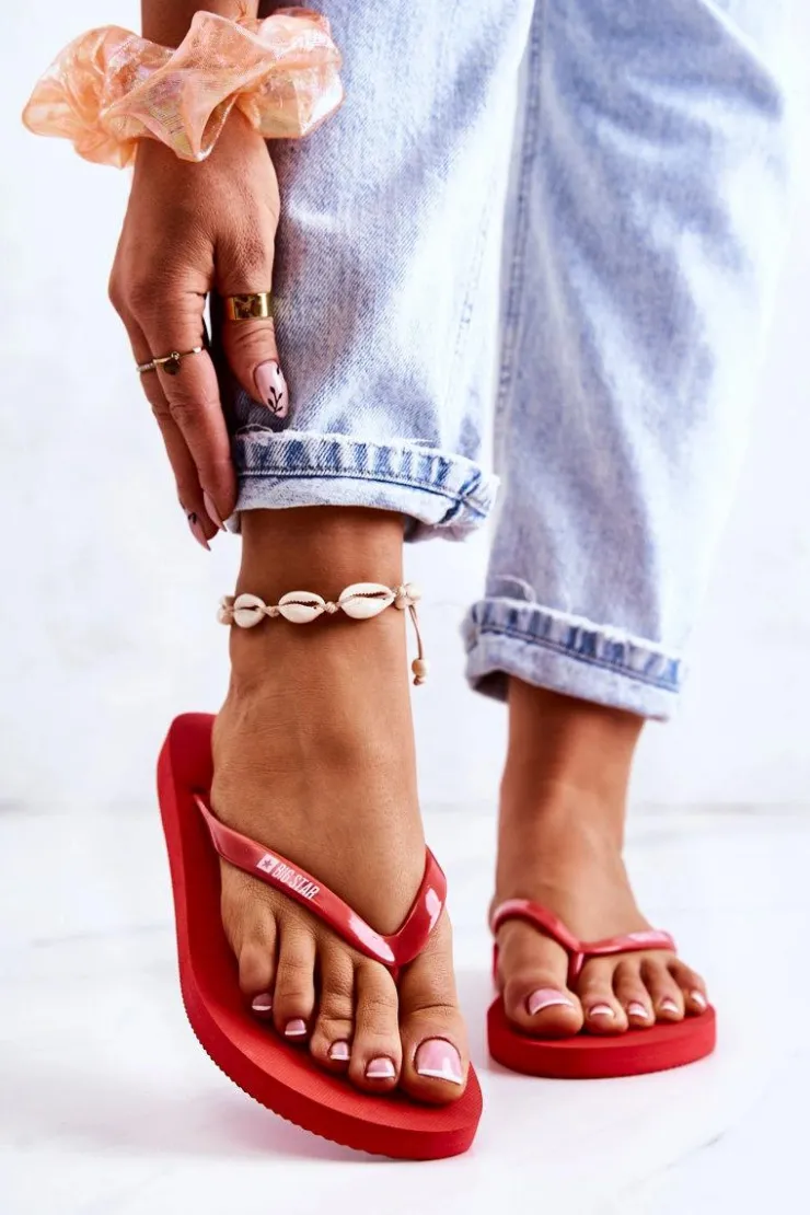 Big Star Shoes Klapki Sportowe|Klapki Damskie Big Star*Damskie Klapki Japonki Big Star JJ274A384 Czerwone