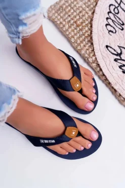 Clearance Big Star Shoes Damskie Klapki Japonki Big Star DD274A254 Granatowe