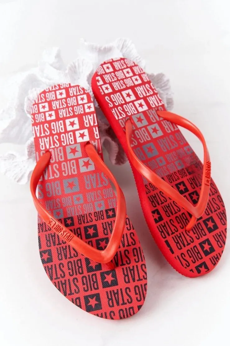 Damskie Big Star Shoes Damskie Klapki Japonki Big Star FF274A305 Czerwone