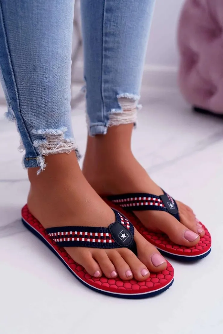 Damskie Big Star Shoes Damskie Klapki Japonki Big Star DD274A252 Czerwone