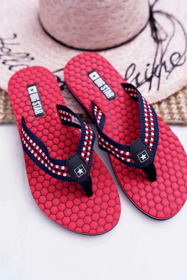 Damskie Big Star Shoes Damskie Klapki Japonki Big Star DD274A252 Czerwone